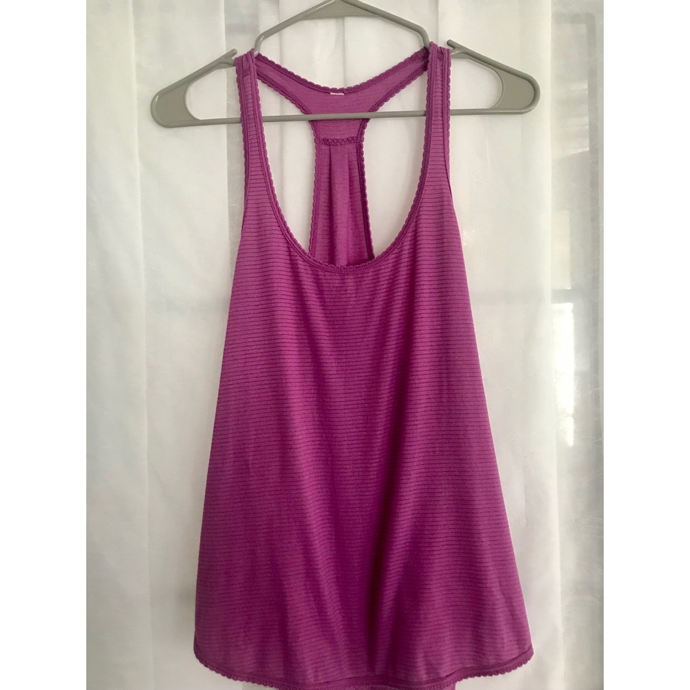 Lululemon Purple Striped Racerback Tank Top Pleated Back Activewear S READ DESCR